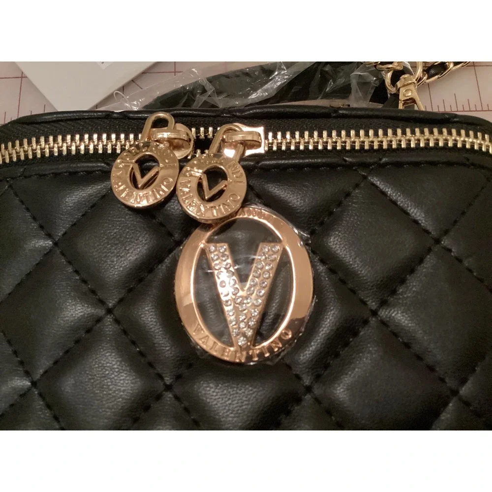 Valentino Quilted‎ Vanity Bag Crossbody Chain Strap Black One Size